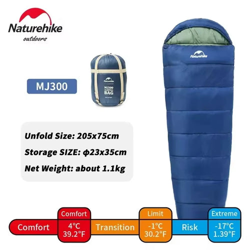 Winter Sleeping Bag MJ300/MJ600 -12℃ Mummy Camping Cotton Sleeping Bag Outdoor Cold-Proof Warm 4 Season Sleeping Bag