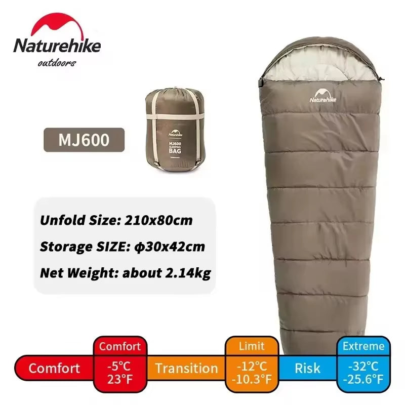 Winter Sleeping Bag MJ300/MJ600 -12℃ Mummy Camping Cotton Sleeping Bag Outdoor Cold-Proof Warm 4 Season Sleeping Bag