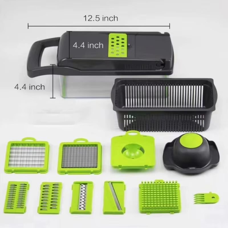 6-In-1 Vegetable Chopper - Kitchen Mandoline Slicer for Dicing, Julienne & Grating, Safe Food Prep with Container