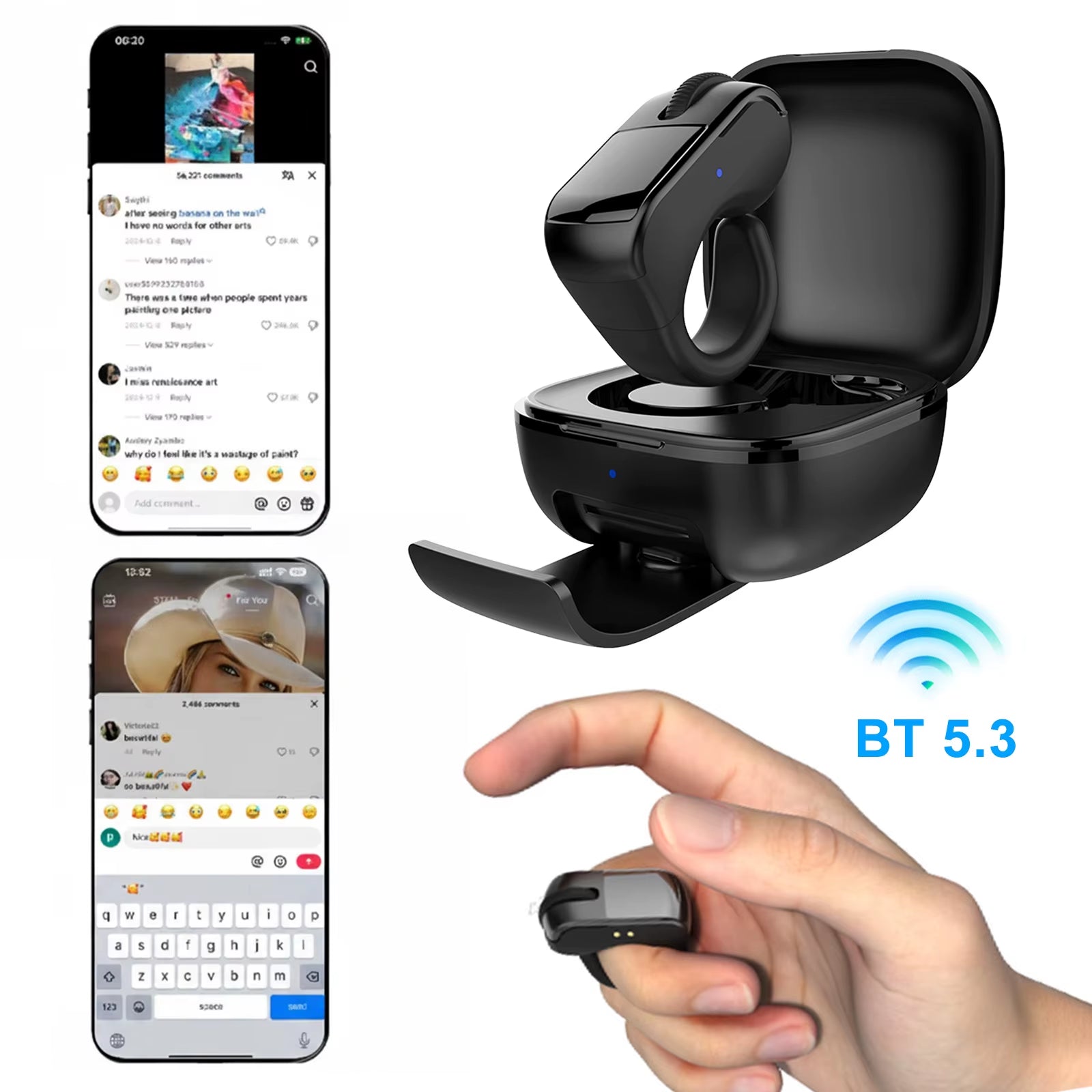BT Air Finger Ring Mouse with a Touchpad Wireless Scroller Page Turner 2.4G Scrolling Ring for Iphone Ipad Android Ebook Reading