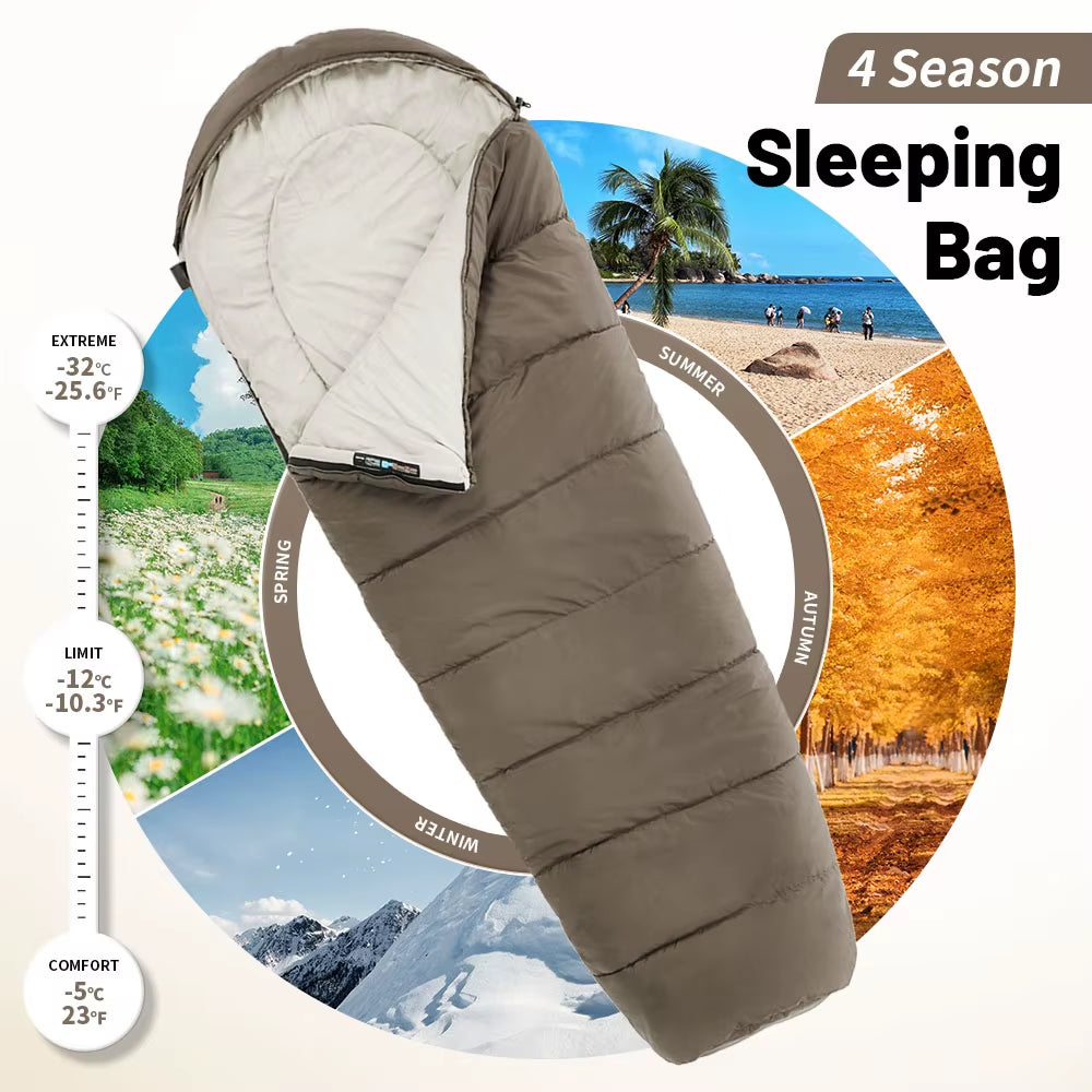 Winter Sleeping Bag MJ300/MJ600 -12℃ Mummy Camping Cotton Sleeping Bag Outdoor Cold-Proof Warm 4 Season Sleeping Bag