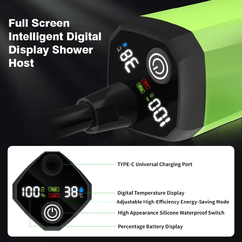Camping Shower Pump RV Outdoor Shower Kit Camp Shower W/Full Screen Intelligent Digital Display Adjustable 6000Mah Shower Kit