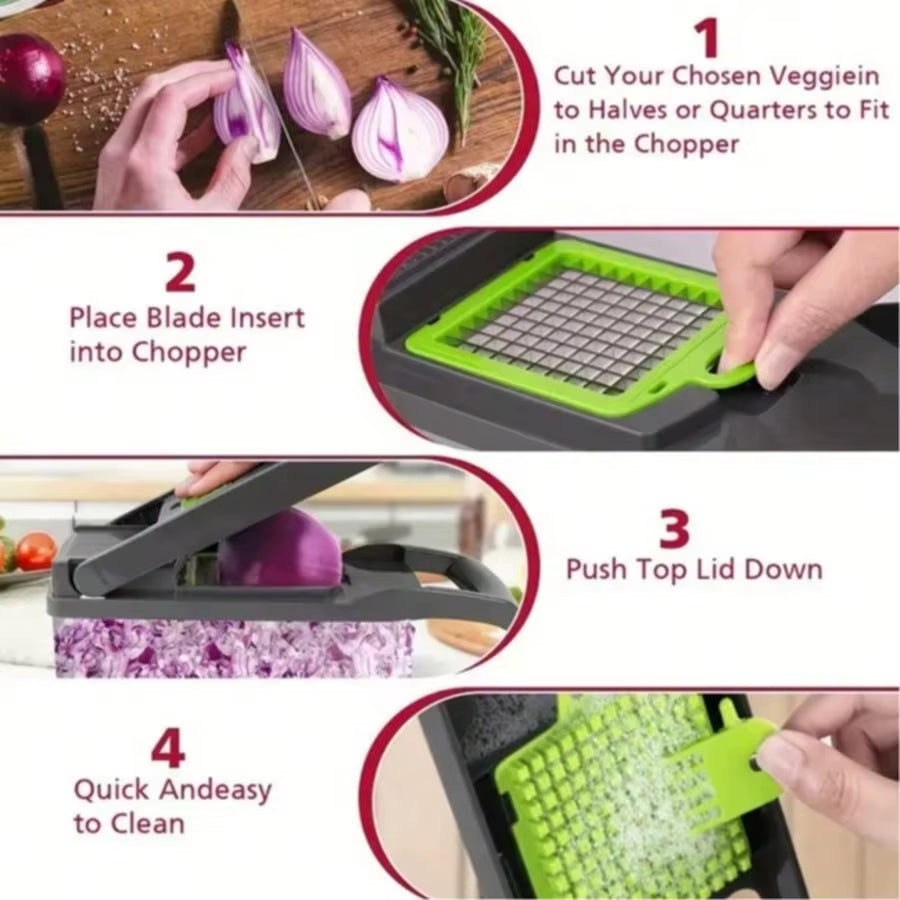 6-In-1 Vegetable Chopper - Kitchen Mandoline Slicer for Dicing, Julienne & Grating, Safe Food Prep with Container