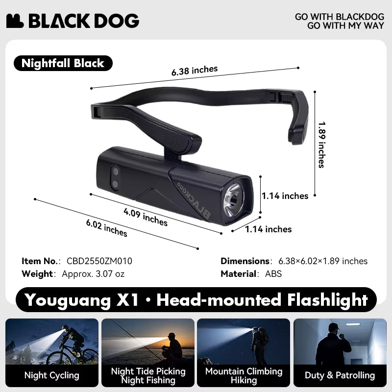BLACKDOG Outdoor Head-Mounted Flashlight Ultralight Rechargeable Ear Wear Mountaineering Cycling Fishing Sport Night Running
