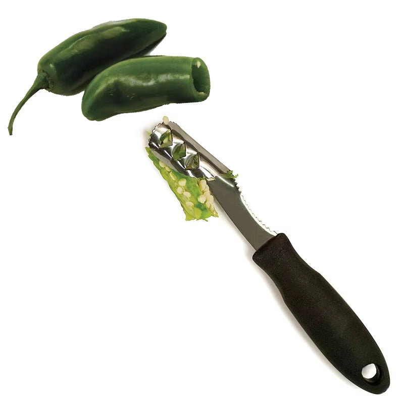 Jalapeno Pepper Corer Stainless Steel Pepper Chili Corer Remover with Serrated Edge Zucchini Cucumber Corer KC0276