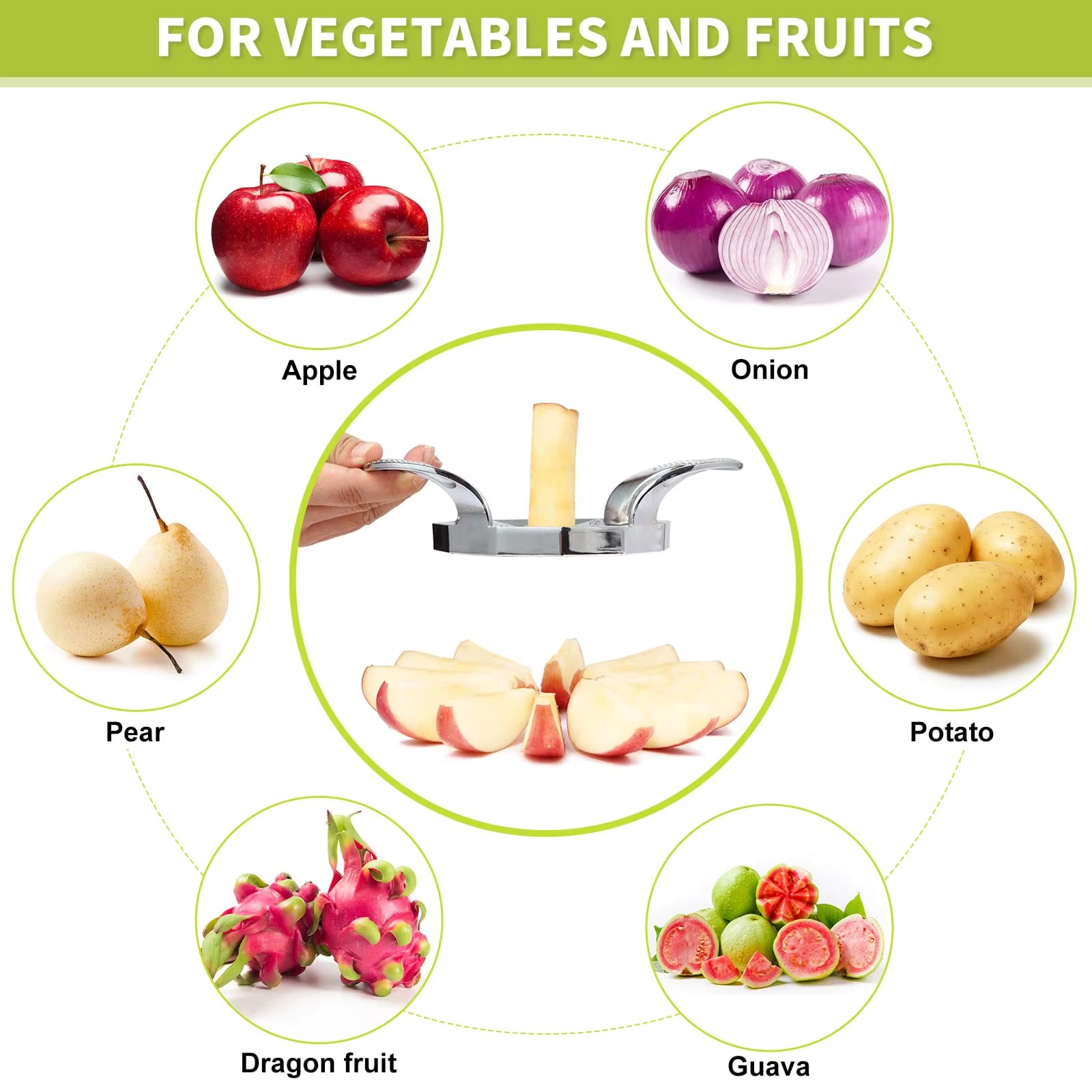 Apple Slicer and Corer, Sturdy and Sharp 12-Blade Stainless Steel Apple Cutter Divider Pitter Fruit Cutter Tools