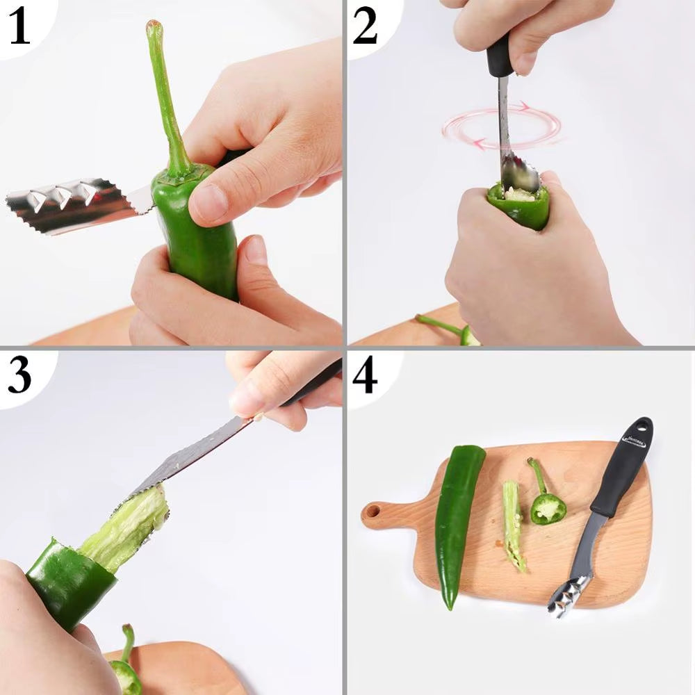 Jalapeno Pepper Corer Stainless Steel Pepper Chili Corer Remover with Serrated Edge Zucchini Cucumber Corer KC0276
