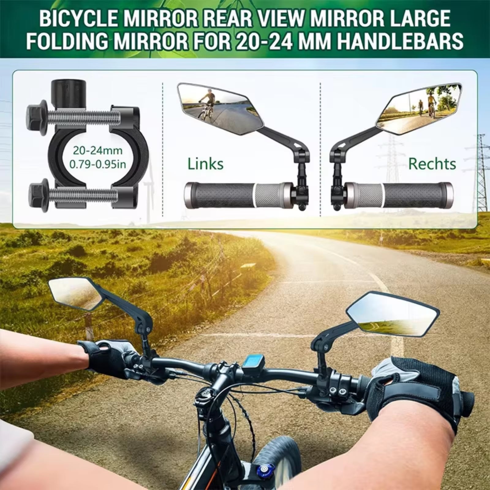 Bicycle Rearview Wide Angle Mirror Cycling 360° Adjustable Rotate Road Bike Handlebar Rear View Mirrors Bike Accessories