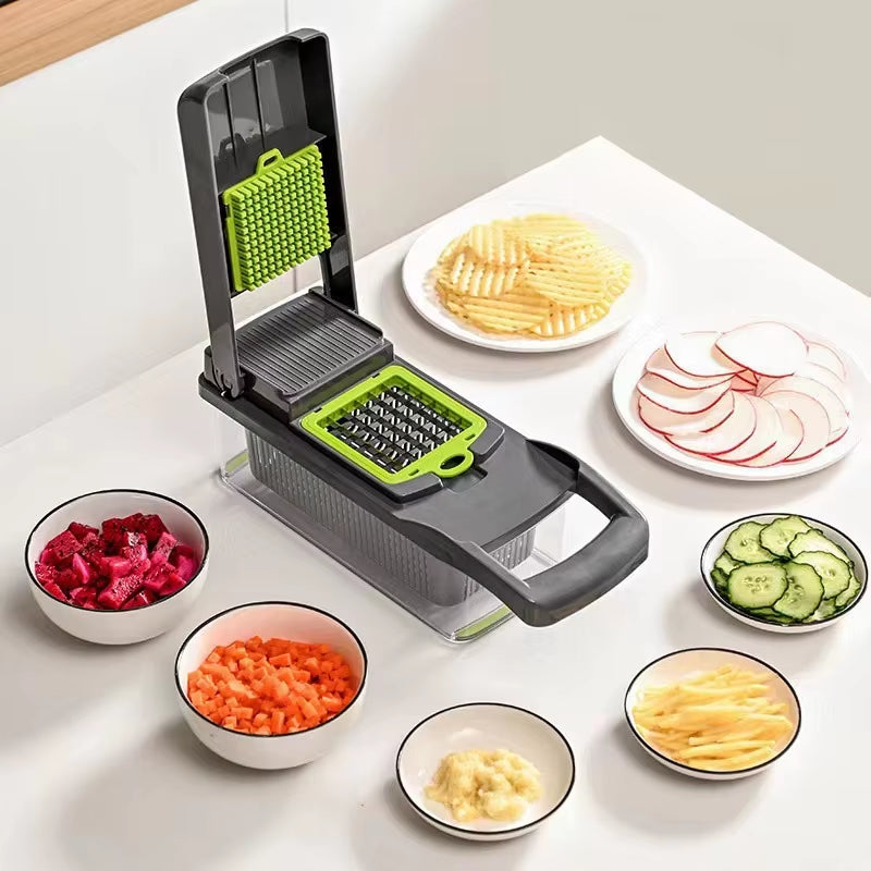 6-In-1 Vegetable Chopper - Kitchen Mandoline Slicer for Dicing, Julienne & Grating, Safe Food Prep with Container