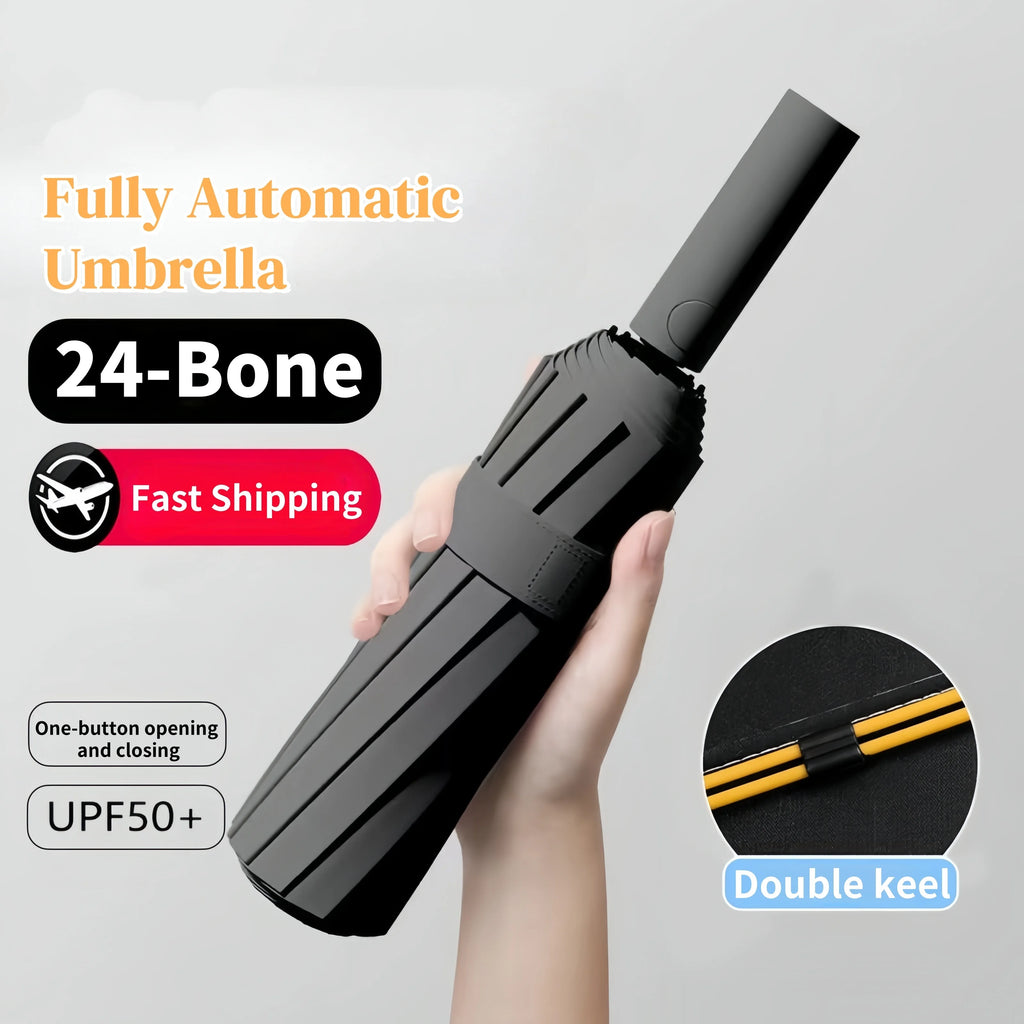 24 Bone Folding Umbrella Fully Automatic Double Bone SPF 50 UV Protection Rain Resistance Wind Resitance Umbrella NEW