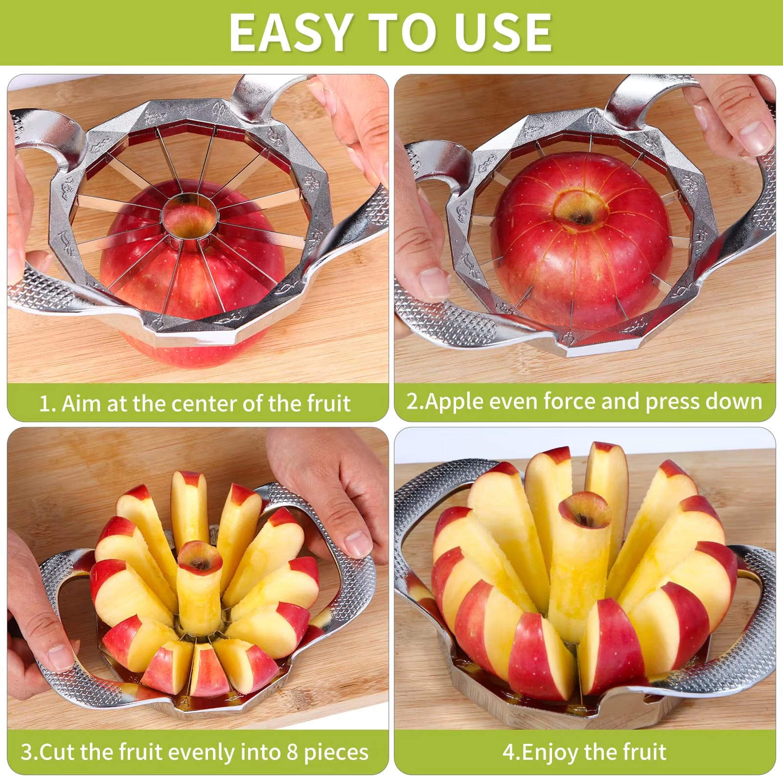Apple Slicer and Corer, Sturdy and Sharp 12-Blade Stainless Steel Apple Cutter Divider Pitter Fruit Cutter Tools