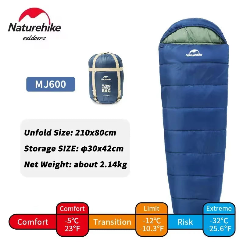 Winter Sleeping Bag MJ300/MJ600 -12℃ Mummy Camping Cotton Sleeping Bag Outdoor Cold-Proof Warm 4 Season Sleeping Bag