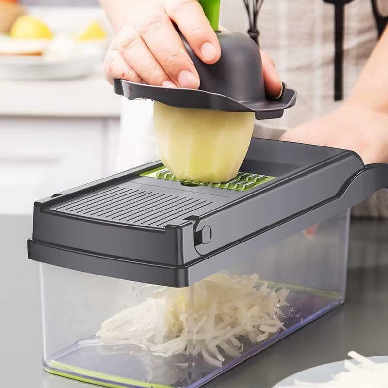 6-In-1 Vegetable Chopper - Kitchen Mandoline Slicer for Dicing, Julienne & Grating, Safe Food Prep with Container