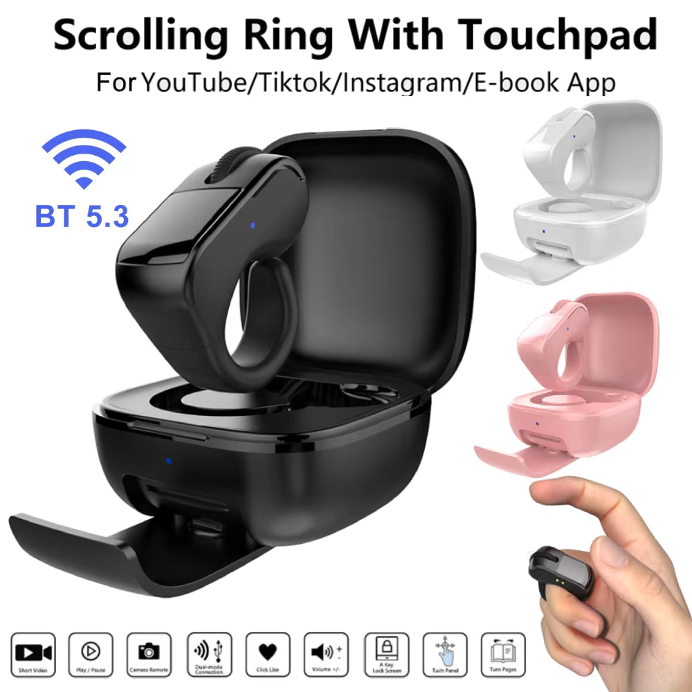 BT Air Finger Ring Mouse with a Touchpad Wireless Scroller Page Turner 2.4G Scrolling Ring for Iphone Ipad Android Ebook Reading