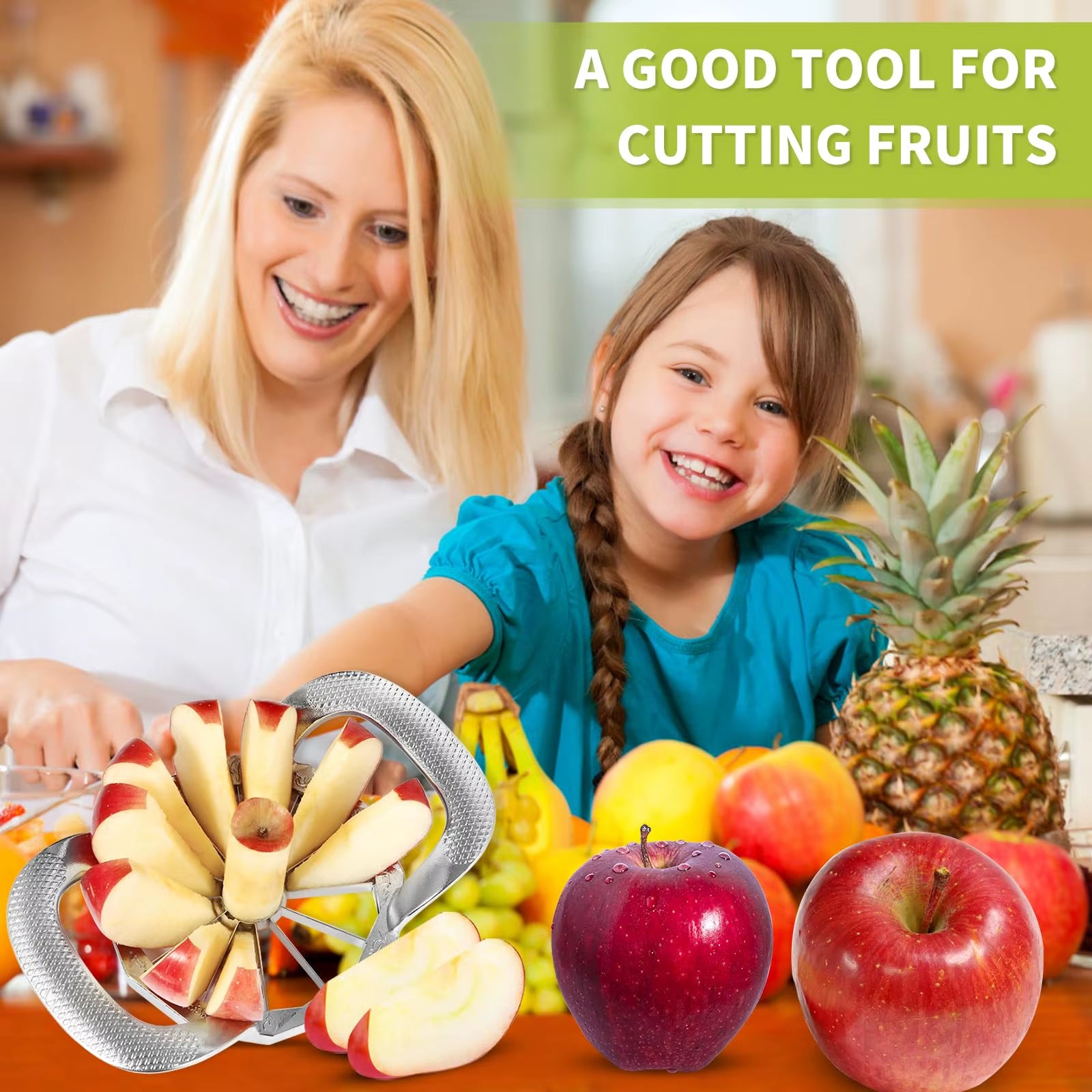 Apple Slicer and Corer, Sturdy and Sharp 12-Blade Stainless Steel Apple Cutter Divider Pitter Fruit Cutter Tools