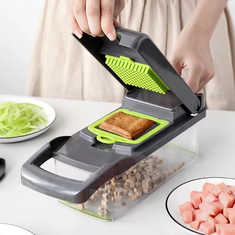 6-In-1 Vegetable Chopper - Kitchen Mandoline Slicer for Dicing, Julienne & Grating, Safe Food Prep with Container