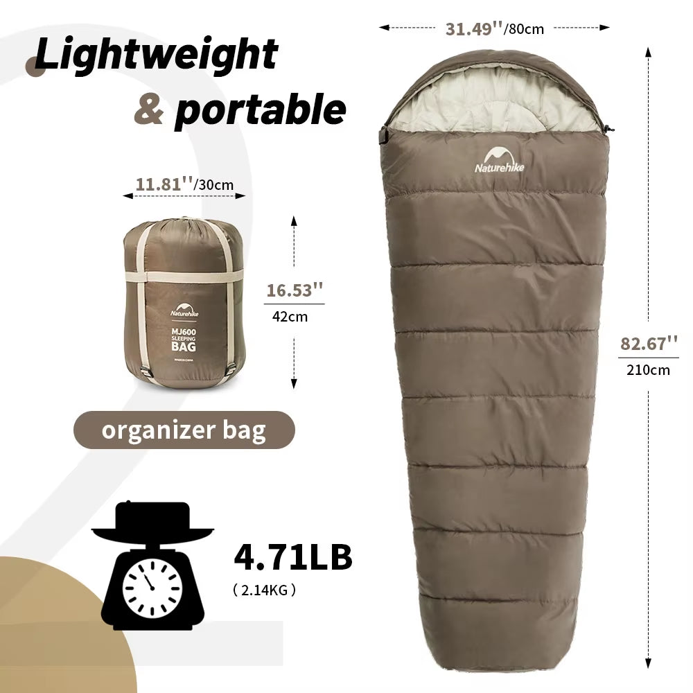 Winter Sleeping Bag MJ300/MJ600 -12℃ Mummy Camping Cotton Sleeping Bag Outdoor Cold-Proof Warm 4 Season Sleeping Bag