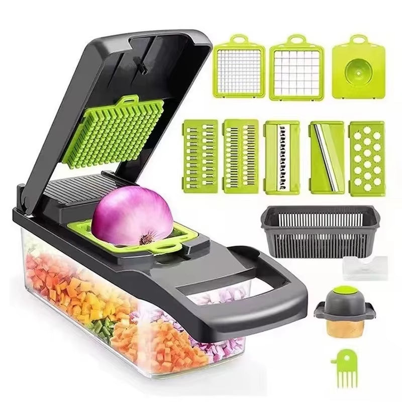 6-In-1 Vegetable Chopper - Kitchen Mandoline Slicer for Dicing, Julienne & Grating, Safe Food Prep with Container
